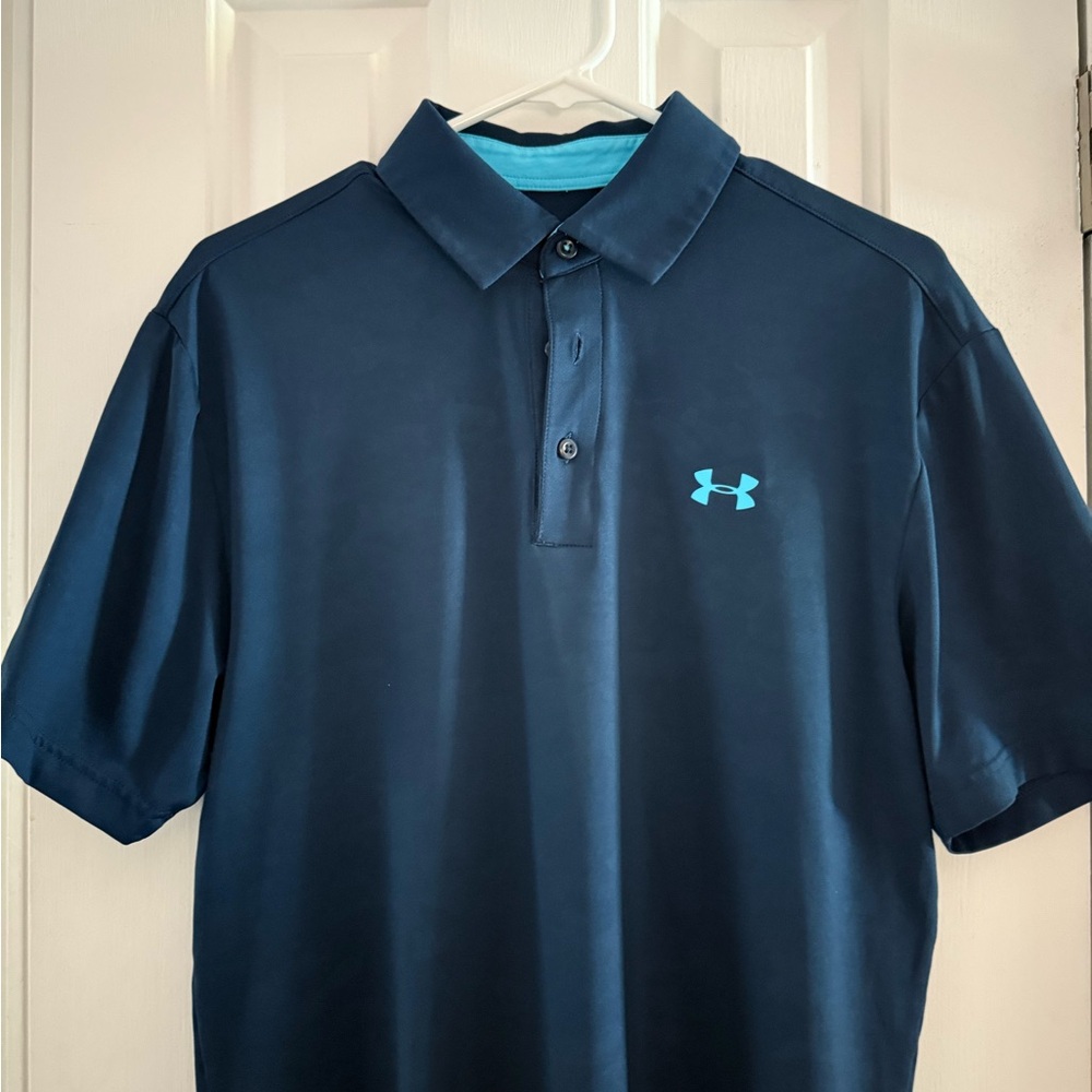 Under Armour Men's Dark Blue Polo with Light Blue Logo